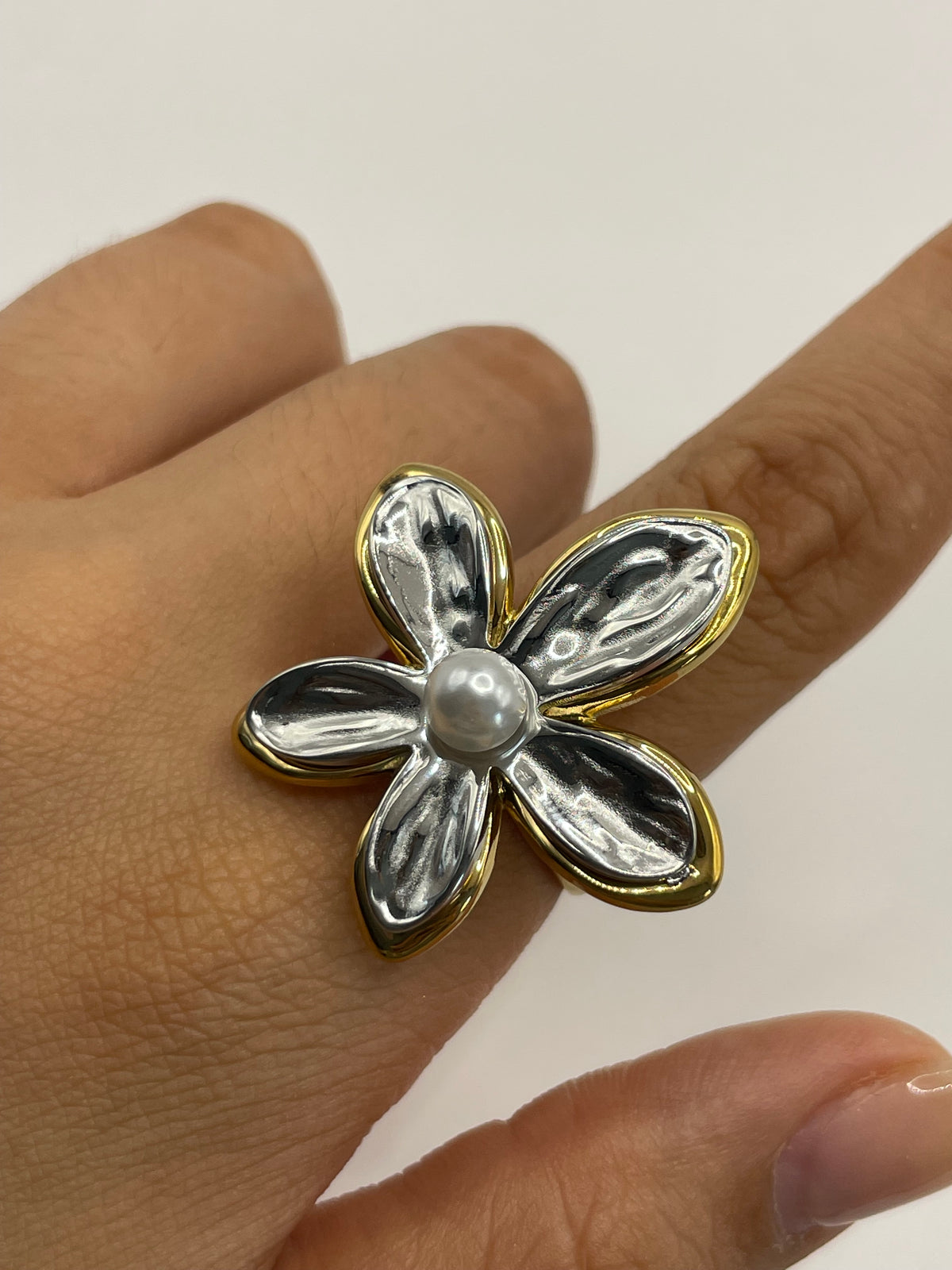 ANILLO FLOR PLATA CON DORADO