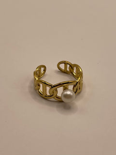 ANILLO CADENA PERLA DORADO