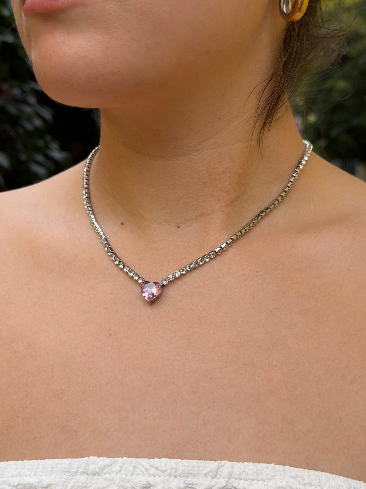 COLLAR CORAZON ROSA PLATA