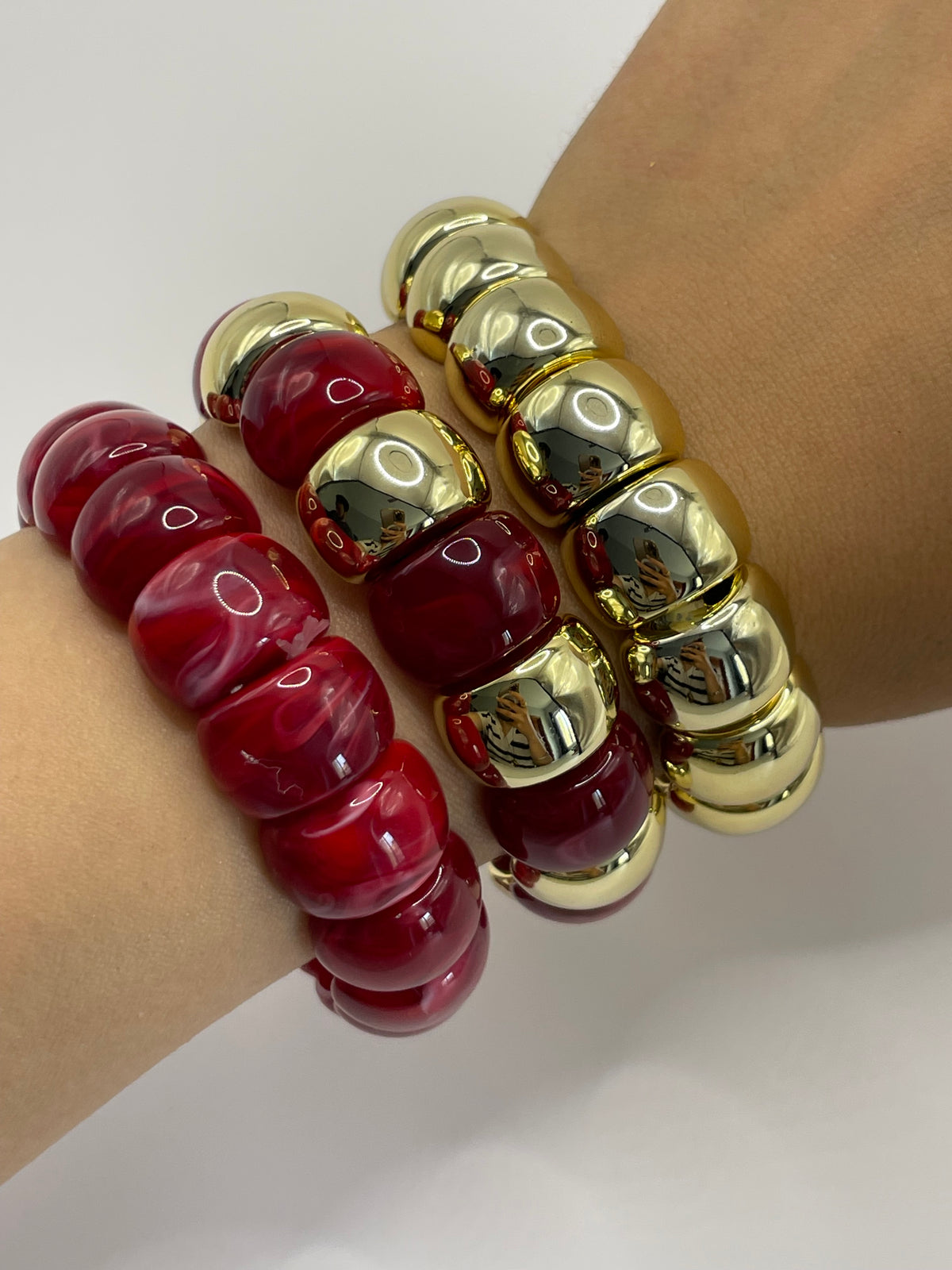 CONJUNTO 3 PULSERAS RESINA ROJO