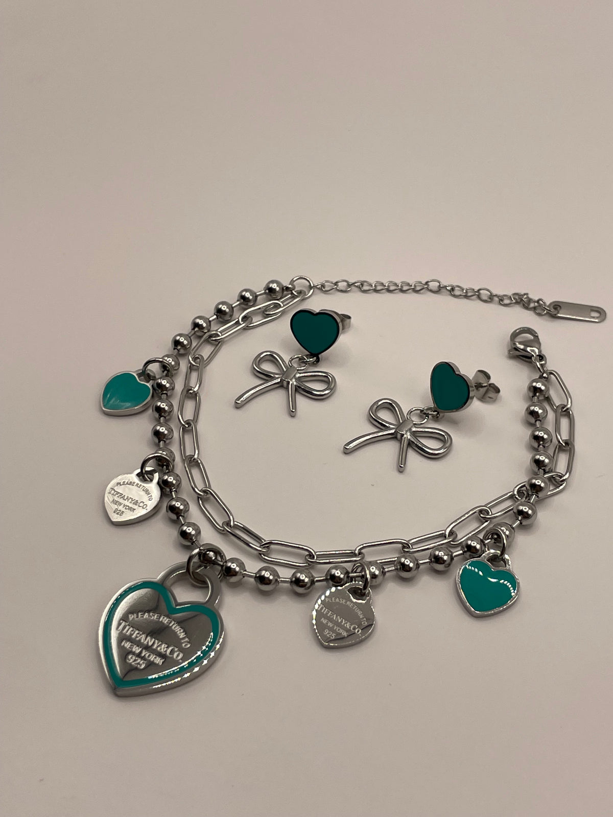 CONJUNTO TIFFANY ARETE PULSERA AZUL