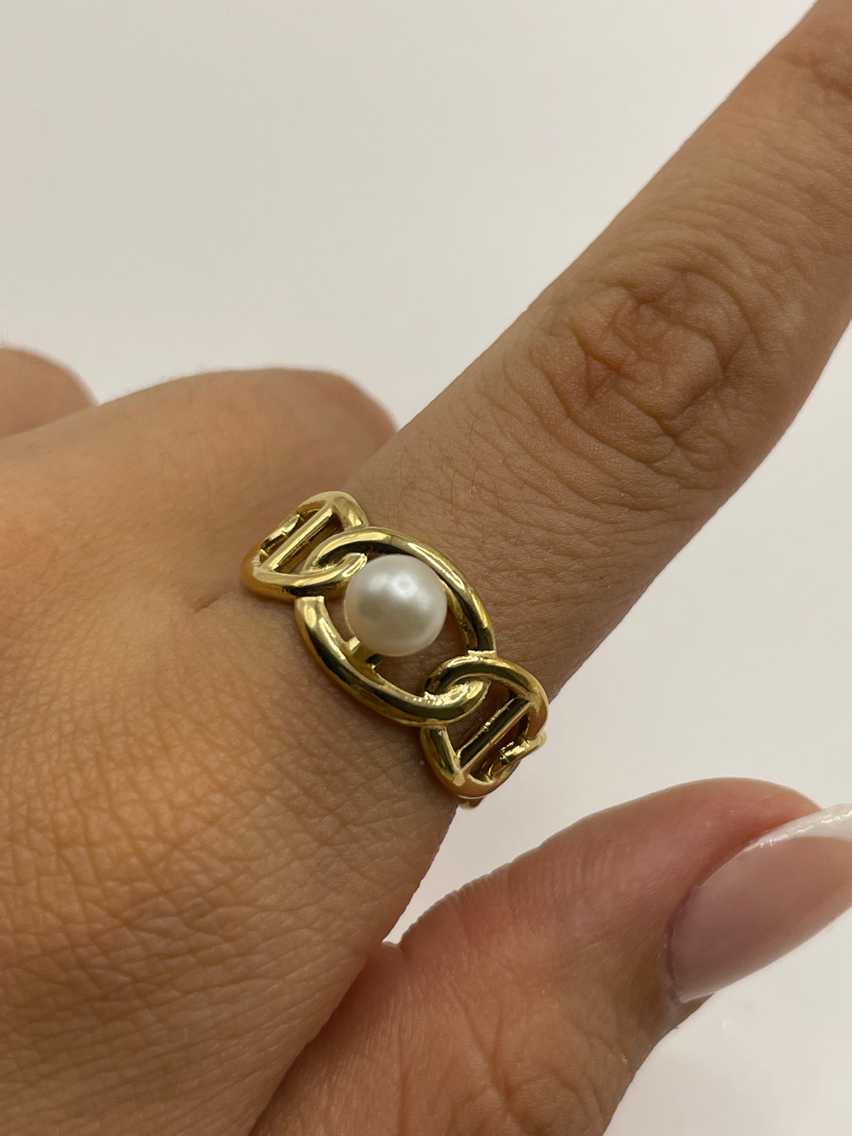 ANILLO CADENA PERLA DORADO