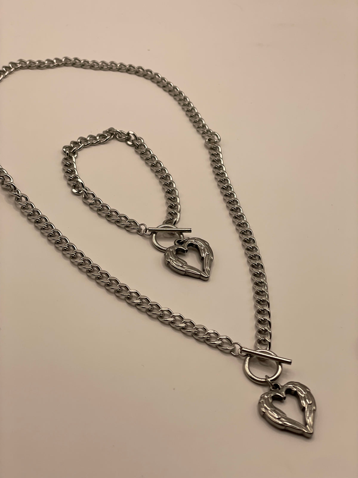 CONJUNTO PLATA CORAZON HUECO