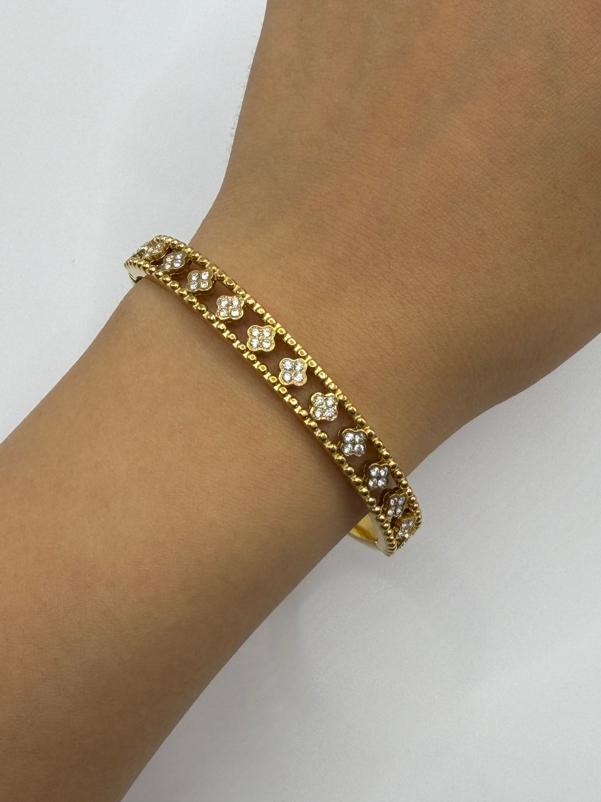 PULSERA ZIRCONIA TREBOL DORADA