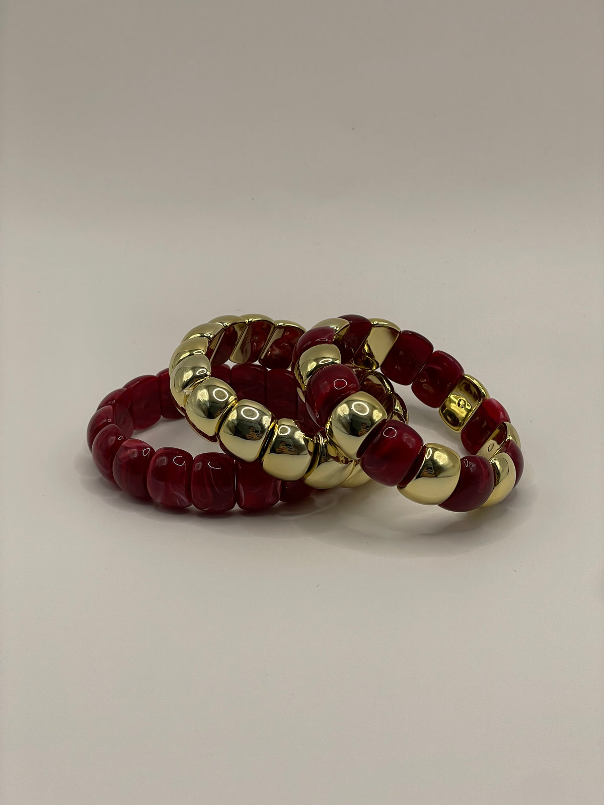CONJUNTO 3 PULSERAS RESINA ROJO