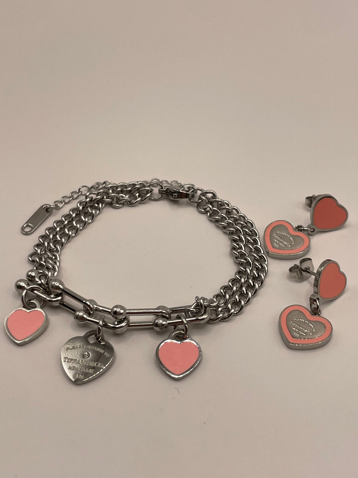 CONJUNTO TUFFANY ROSA PULSERA ARETES