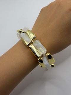 PULSERA RESINA COMBINADA DORADO Y BLANCO