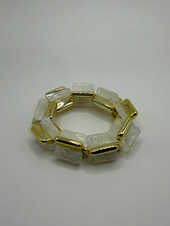 PULSERA RESINA COMBINADA DORADO Y BLANCO