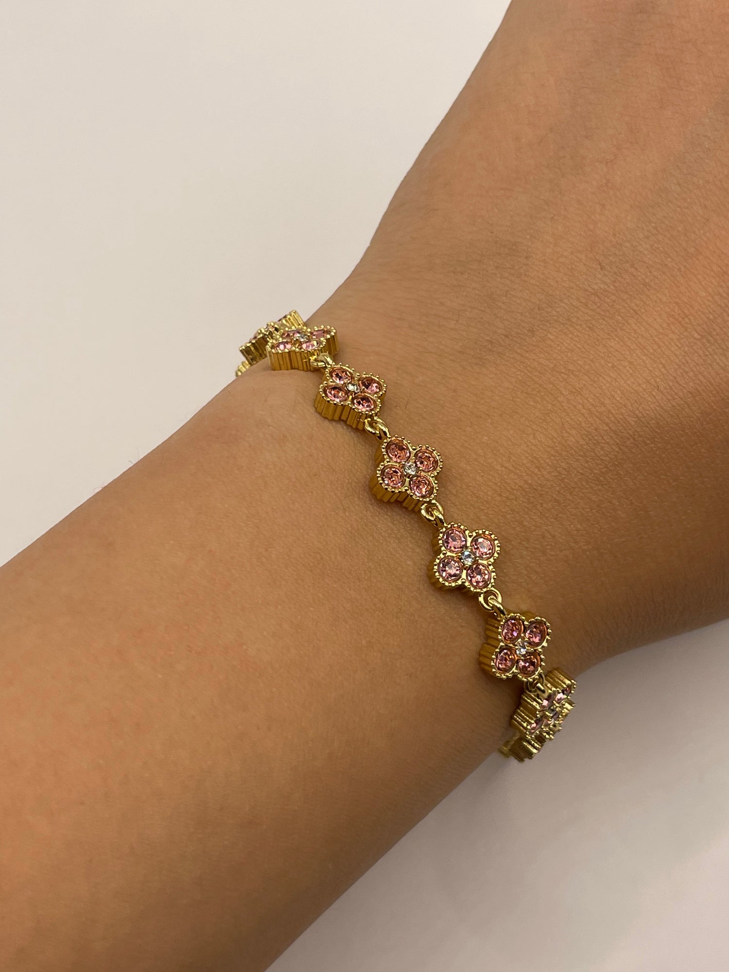 PULSERA TREBOL ROSA DORADO