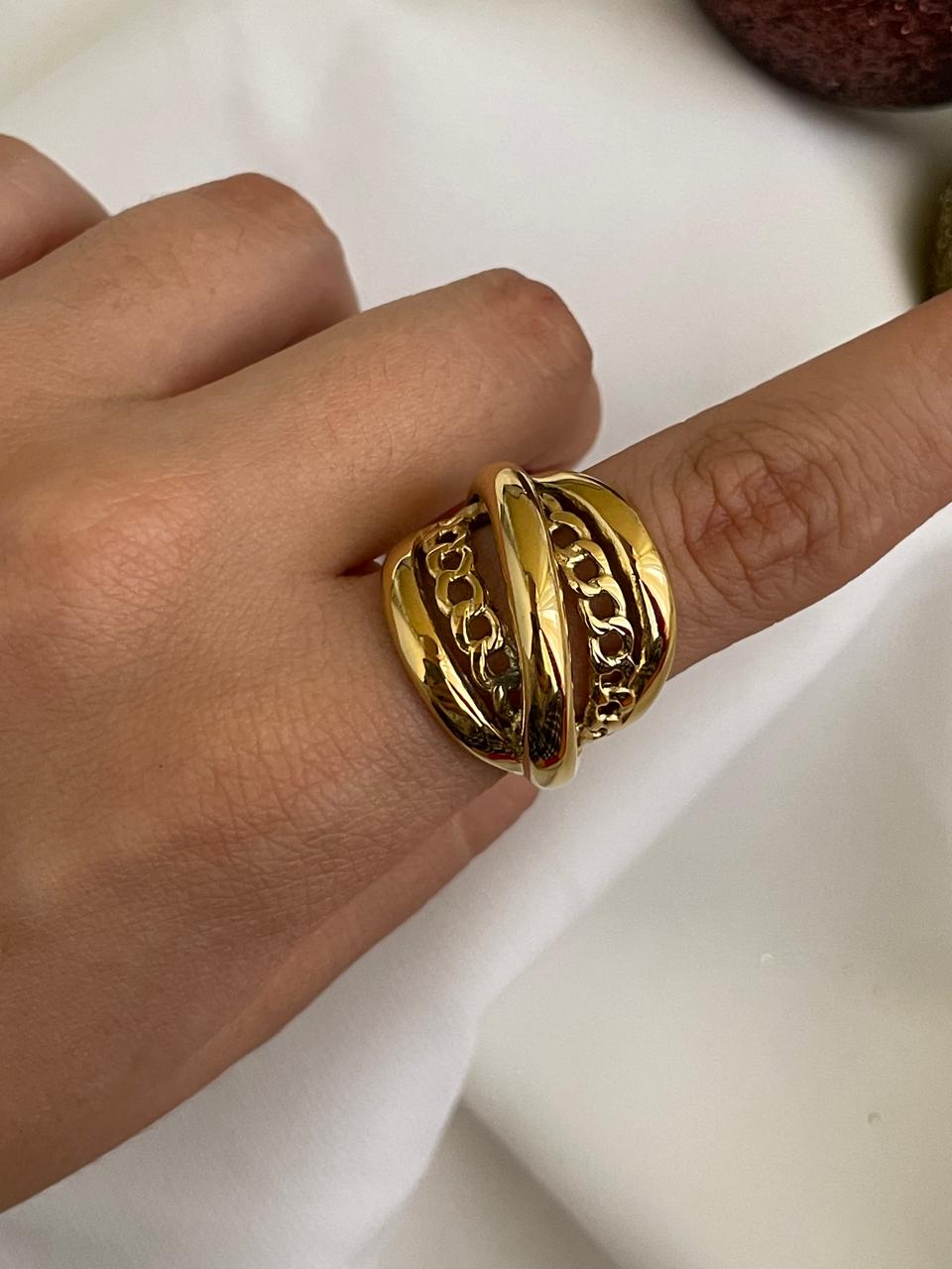 ANILLO TRIPLE CADENA DORADA