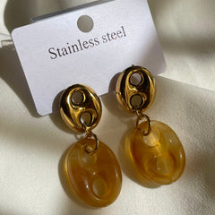 ARETES BOTON CAFE CLARO