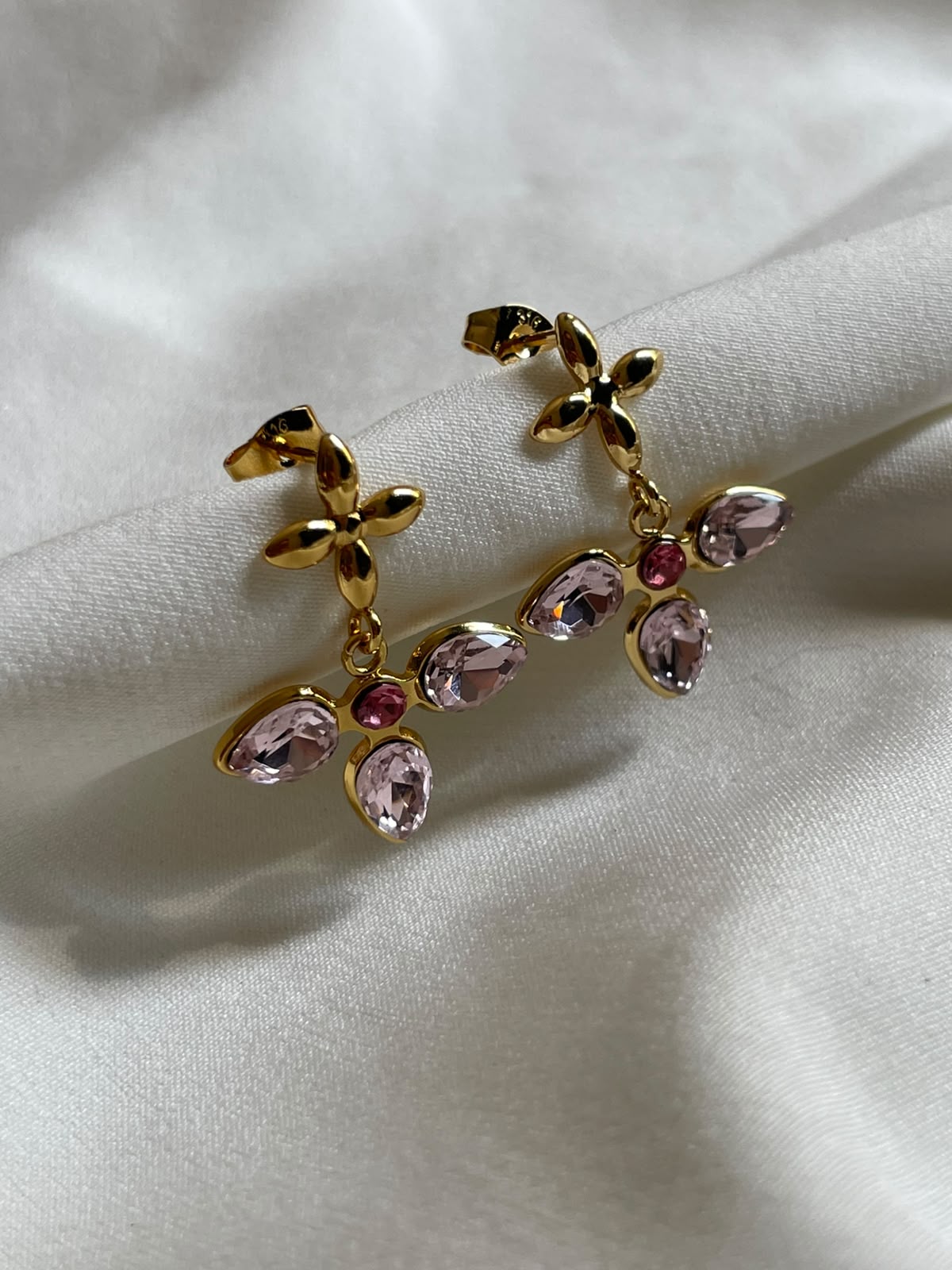 ARETES FLOR ZIRCONIA ROSA